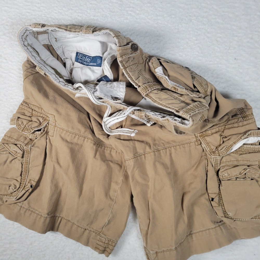 Polo Ralph Lauren Cargo Shorts Mens 39 Tan Khaki Herringbone Cotton Multi-Pocket